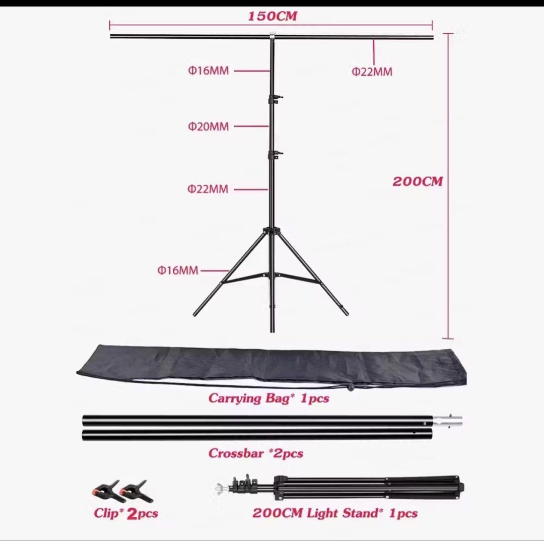 T-Shape portable backdrop support stand (Category: Lighting & Studio Equipment) located in Quezon City. Submitted by cemeteryofforgottenbooks (Listing ID 1443340764, Image 2). Description: Bought but never used Sturdy and still have a box QC area On hand, ready to ship Lalamove .