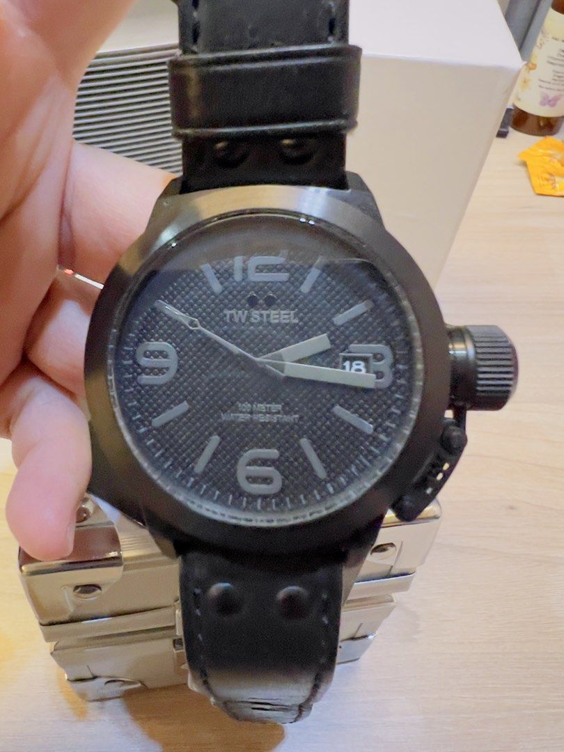 Tw Steel TW844R - With NEW BATTERY (Category: Men's Watches) located in Pasig City. Submitted by ryester (Listing ID 1443422349, Image 2). Description: In very good condition with very little signs of use. One of the strap holders is a bit worn, see pics. Battery is NEWLY REPLACED. Comes with the box, steel box, and guarantee card. .