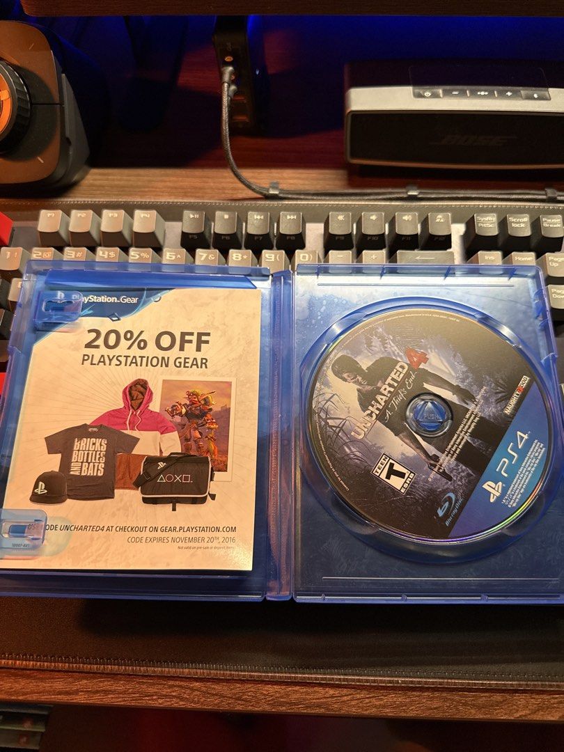 Uncharted 4: A Thief's End PS4 Blu-Ray Disc (Category: PlayStation) located in Manila. Submitted by albertdc06 (Listing ID 1443345265, Image 2). Description: - Uncharted 4: A Thief's End for PlayStation 4 - Blu-Ray Disc Version - Includes original case and insert - Highly acclaimed adventure game with stunning graphics - Rated T for Teen.