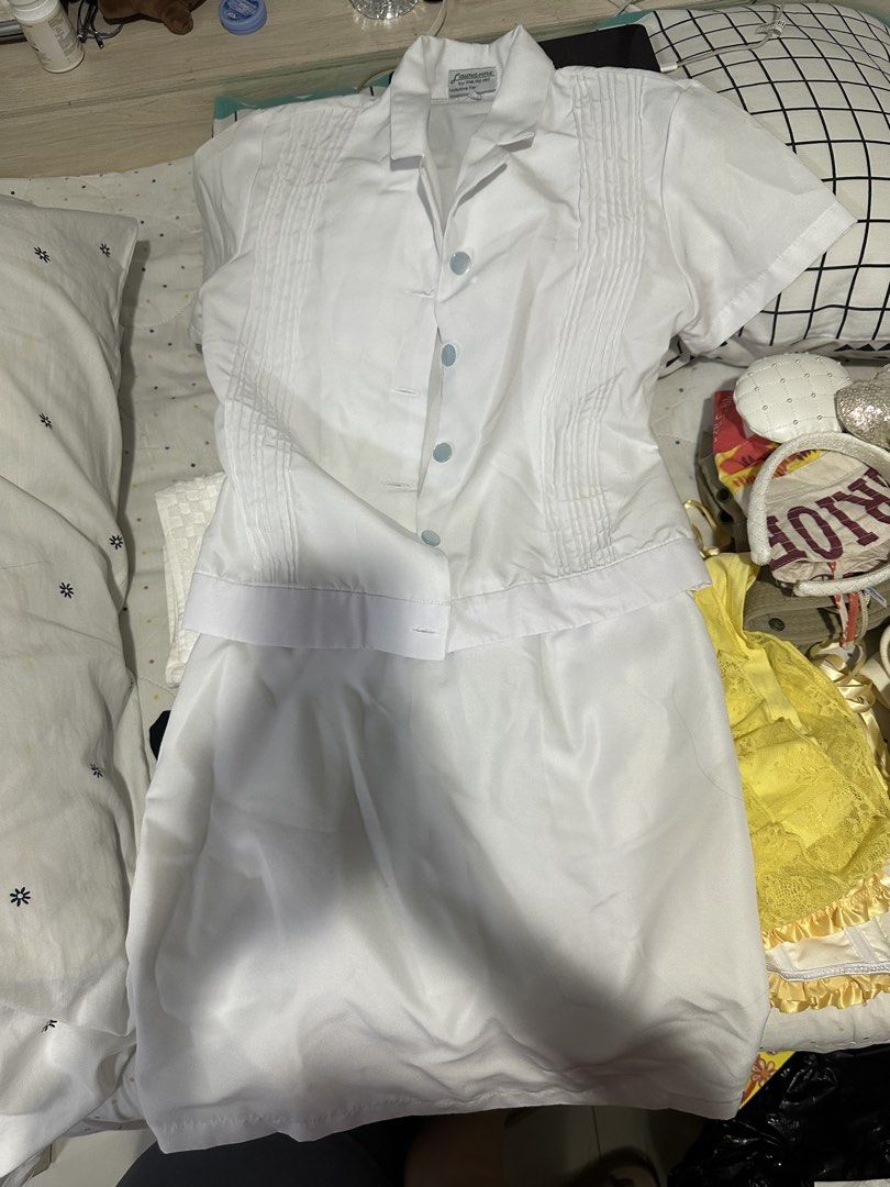 UST MED Type A (Category: Sets or Coordinates) located in Manila. Submitted by alpacascloset (Listing ID 1443357604, Image 1). Description: Blouse (Size M) - slightly altered for ₱400 Skirt (Size S) for ₱400.