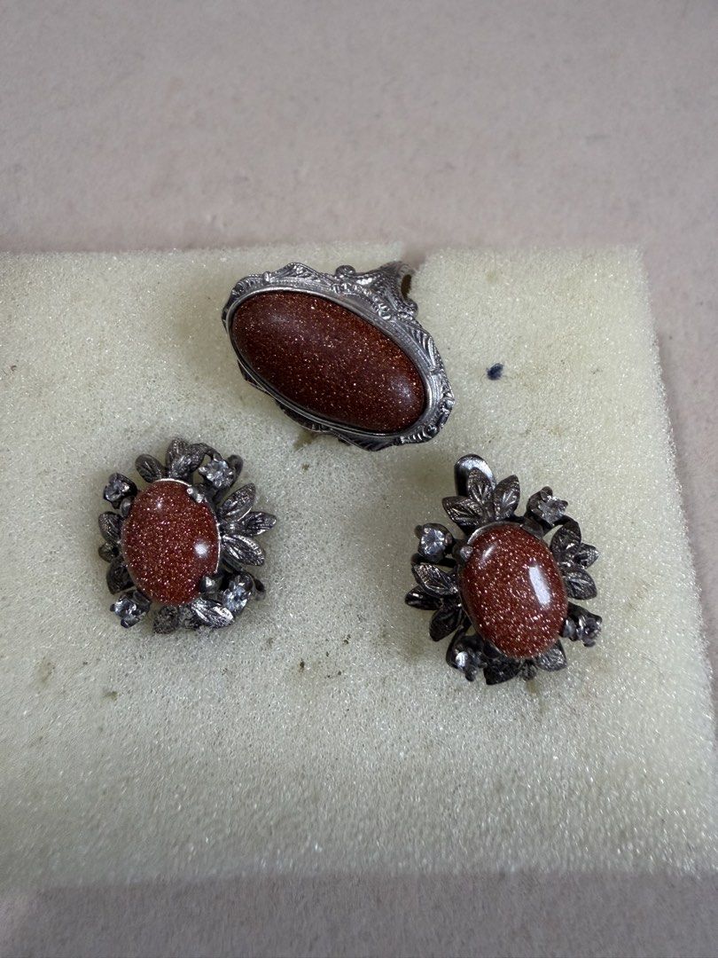 Vintage Earrings and Ring Sand stone (Category: Earrings) located in General Santos City (Dadiangas). Submitted by prelovedpickers (Listing ID 1443363694, Image 1). Description: Selling Preloved Vintage sandstone earrings and ring size 8 silver 925 need cleaning .