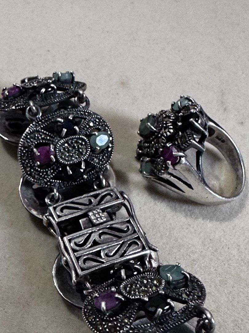Vintage Ring & Bracelet With Natural Gemstone (Category: Rings) located in General Santos City (Dadiangas). Submitted by prelovedpickers (Listing ID 1443356800, Image 2). Description: Selling Preloved Muti colored stone silver 925 settings Ring and bracelet need cleaning natural Gemstone Ruby, amethyst, black sapphire ..