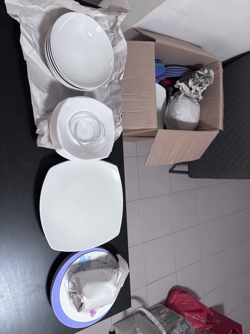 White and Patterned Plates and Bowls Set