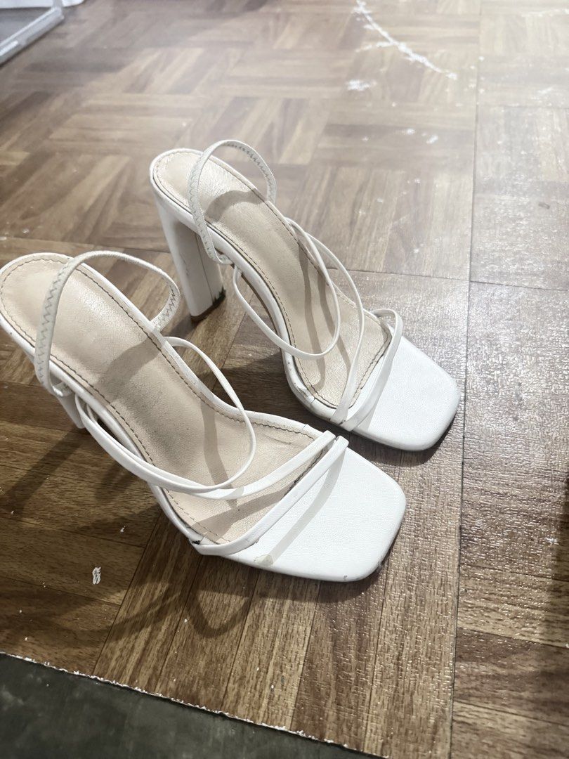 White Strappy Heels Square Toe Sandals size 37 (Category: Heels) located in Manila. Submitted by rainyday2202 (Listing ID 1443484995, Image 2). Description: - White strappy heels - Comfortable elastic straps - Trendy square toe - Stable block heel design - Versatile: dress up or down, pair with dresses or jeans size 37 can do meetups or jnt and lalamove rfs: declutterring .