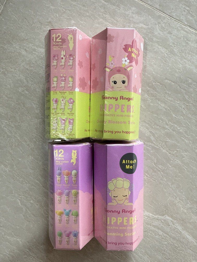 (WTS) Sonny angel hippers (Category: Designer & Blind Box Toys) located in Singapore. Submitted by getou (Listing ID 1443378855, Image 1). Description: cherry blossom x2 dreaming series x2 BRAND NEW SEALED $14.80 each +$2.30 mailing meetups at my convi only - sengkang mrt paylah / cash .
