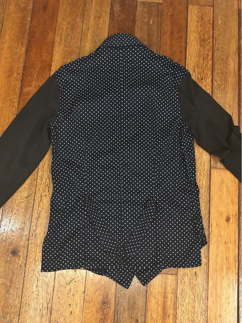 Yohji Yamamoto Produce Polka Dot Button Up Longsleeve Shirt (Category: Tshirts & Polo Shirts ) located in Manila. Submitted by mariuswen (Listing ID 1443412356, Image 2). Description: - Yohji Yamamoto Produce polka dot button up longsleeve with waist-cinching feature at the back - RFS: Decluttering - MOP: BPI, GCash - MOD: Lalamove.