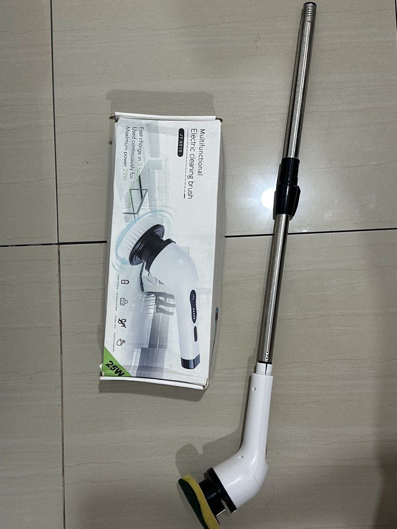 8-in-1 Electric Cleaning Brush (Category: Cleaning Tools & Supplies) located in Taytay. Submitted by barkfactory (Listing ID 1443630447, Image 1). Description: 8-in-1 Electric cleaning brush with extendable handle - VERY LIGHTLY USED (4-5 times only) -RFS: di nagagamit - orig price: 1,290 -all parts complete, all heads unused except the green sponge - Fast charge: 3 hours for 90 minutes of continuous use - Powerful 25W motor - Ideal for cleaning 