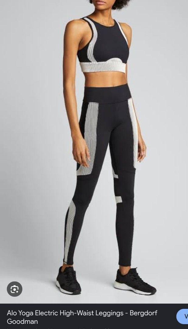 Alo Yoga Electric High-Waist Leggings (Category: Activewear) located in Imus. Submitted by darylg88358770 (Listing ID 1443571630, Image 1). Description: - Brand: Alo Yoga - Color: Black - Style: High-waist leggings - Features: White stripe detailing down the sides and on calves - Fit: Elastic waistband for a secure fit - Versatile: Great for yoga, gym sessions, or casual wear the items trifted fresh from bale need wash .