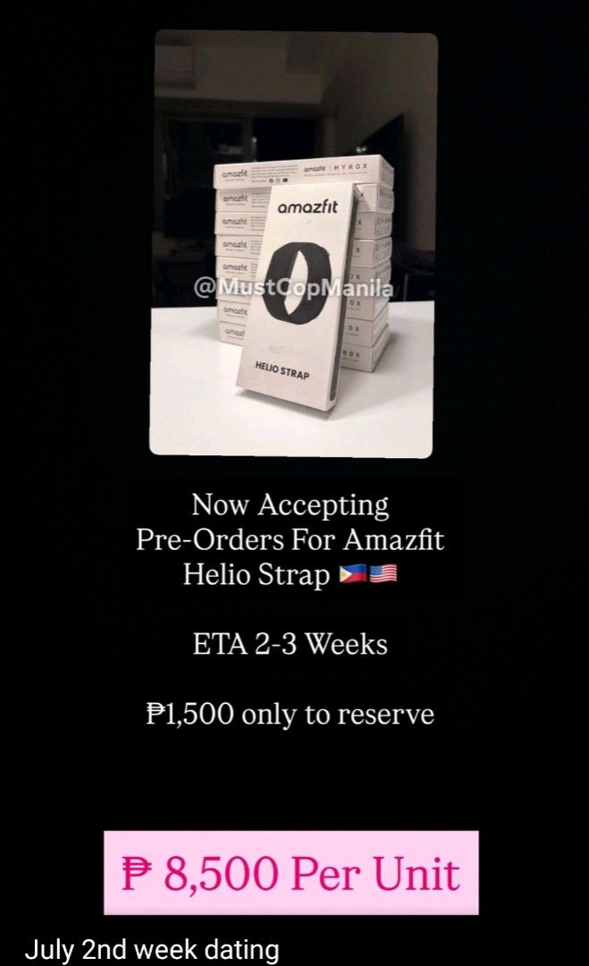 Amazfit Helio Strap (Category: Medical Supplies & Tools) located in Quezon City. Submitted by proteinpancake (Listing ID 1412618308, Image 1). Description: * Accepting pre-order * Deposit of 1.5k thru gcash/bank transfer * Imported item, 2 to 3 weeks delivery time.
