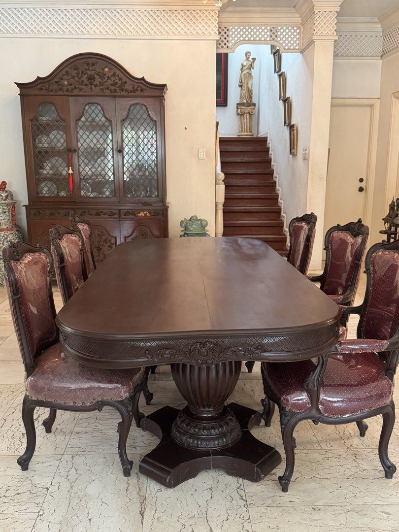 NARRA DINING TABLE 8-SEATER (Category: Tables & Sets) located in Muntinlupa City. Submitted by goldendealsmanila (Listing ID 1443532810, Image 3). Description: 8-SEATER NARRA WOOD WITH DINING TABLE - UPHOLSTERY + NARRA CHAIRS 🛖🛖🛖 Chairs are protected with plastic, if buyer wants to eventually remove it they can. It’s been cleaned and covered for protection. Discounted Price: 499,900₱ Just message me for interested buyers - you can view it in p