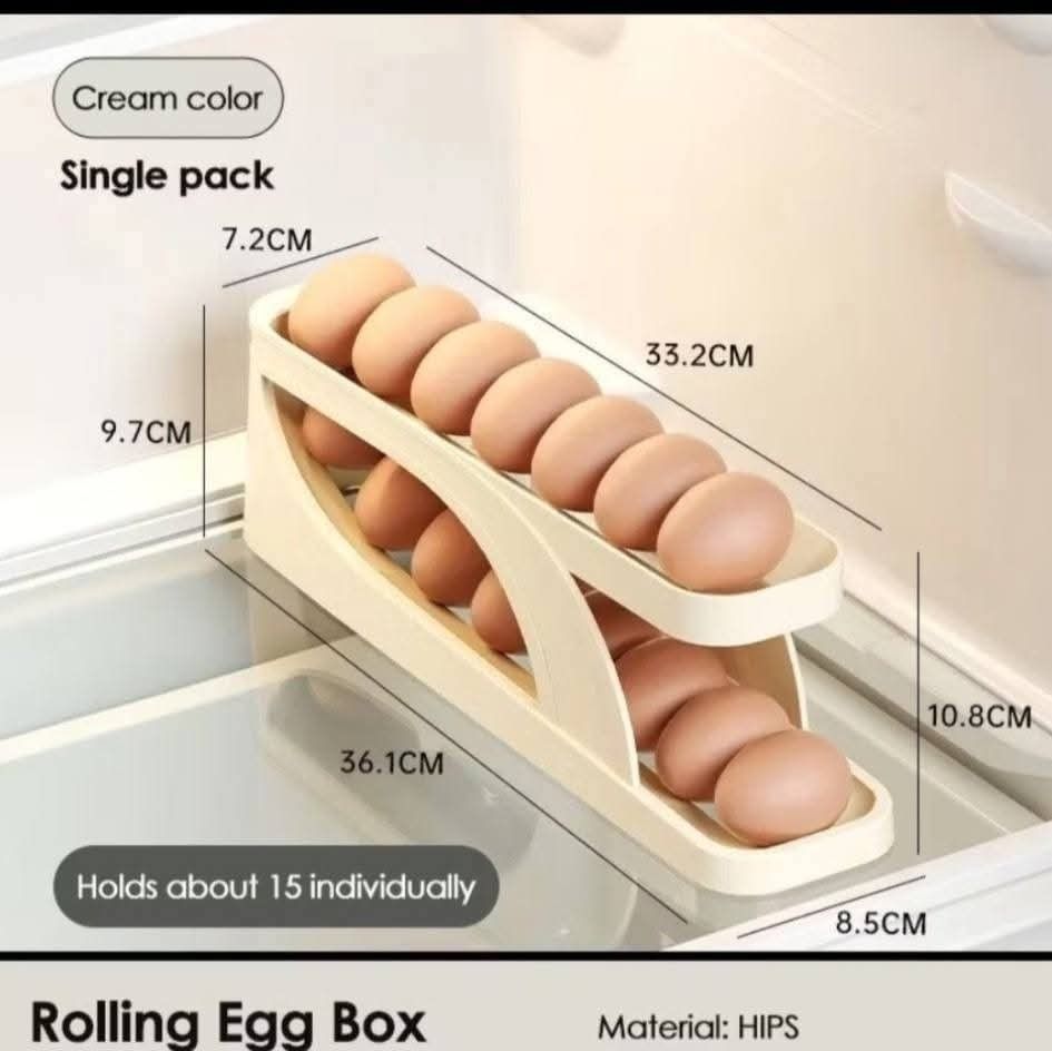 Automatic Kitchen Rolling Eggs Organizer (Category: Food Organization & Storage) located in Manila. Submitted by kairos_luckyonlineshop (Listing ID 1443598278, Image 1). Description: Available Colors : White & OFF White.