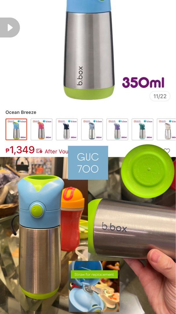b.box Insulated Sippy Cup Ocean Breeze 350ml (Category: Weaning & Toddler Feeding) located in Taguig. Submitted by liomarket (Listing ID 1443653681, Image 1). Description: - B.Box Insulated Sippy Cup - Color: Ocean Breeze - Capacity: 350ml - Keeps drinks cold or warm - Includes replacement straw - Easy for little ones to use.