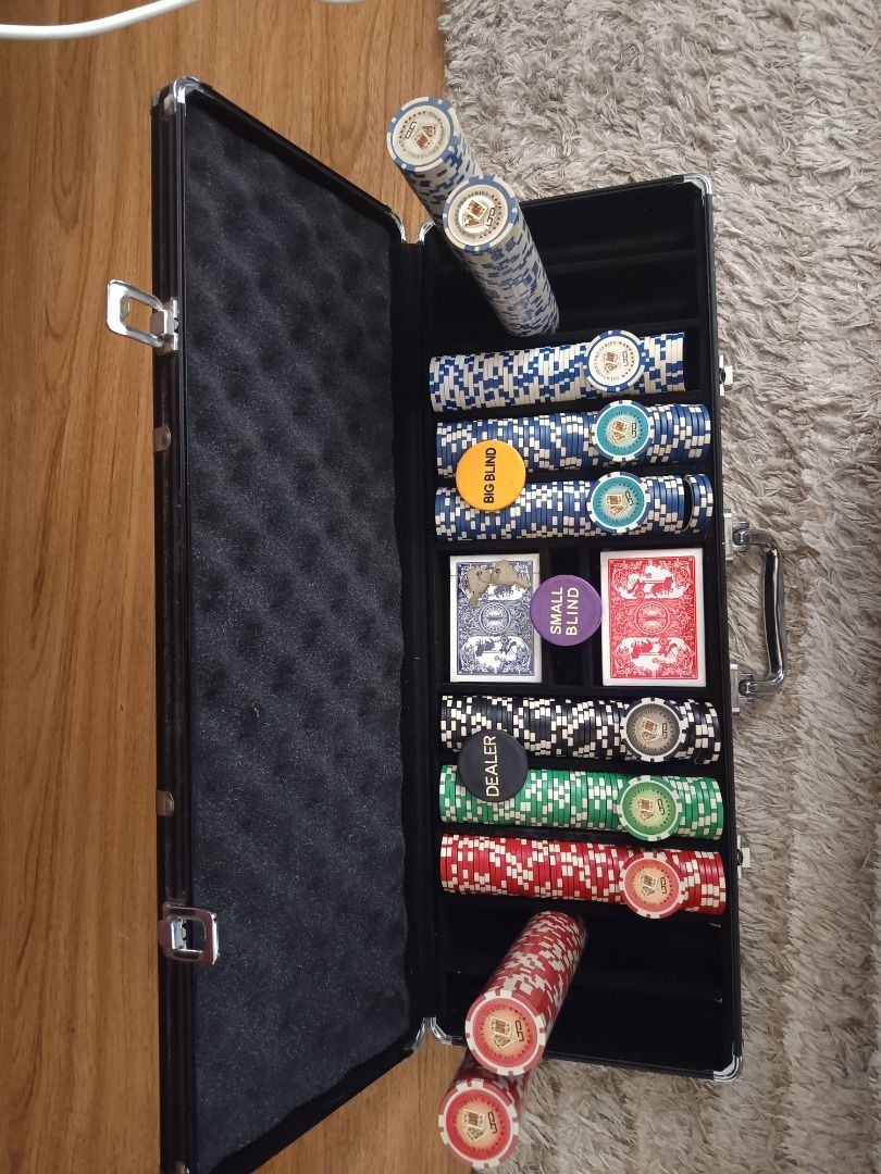 Cart Classics Poker Set with Chips and Playing Cards (Category: Board Games & Puzzles) located in Guiguinto. Submitted by cosmicgem.c442f7 (Listing ID 1443611685, Image 1). Description: - Complete poker set in a case - Includes poker chips in various colors - Two decks of Cart Classics playing cards (one sealed, one open) - Dealer and blind buttons included - Ideal for hosting game nights - Mode of payment: GCASH - Mode of delivery: Lalamove pick