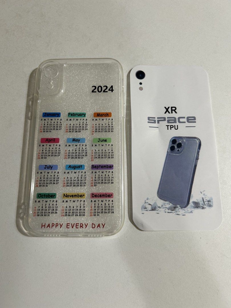 Cases for iPhone X/XS, XR & XS Max (Category: Cases & Sleeves) located in Pasig City. Submitted by vestidosetcetera (Listing ID 1443615098, Image 2). Description: - Cases available for iPhone X/XS, XR, and XS Max. - Design options include a clear glitter case with a pink cloud theme. - Another option features a full 2024 calendar for easy tracking of dates. - Available in clear with calendar or black with calendar designs. - Offers protection and