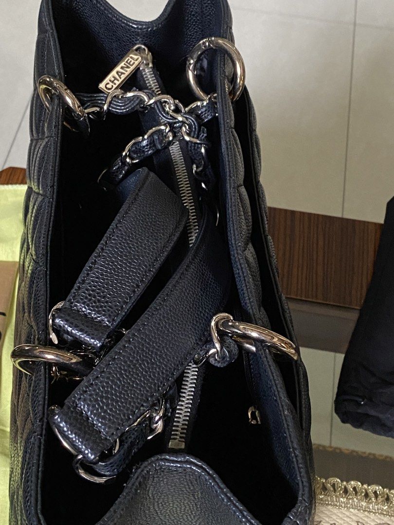 Chanel GST Black Caviar in silver hardware (price is negotiable) (Category: Luxury Bags & Wallets) located in Taguig. Submitted by thetreasuredpieces (Listing ID 1443679028, Image 2). Description: Chanel GST Black Caviar Leather, SHW Series 16 Personal collection. First owner Very good condition (97%) - Caviar leather grain is still well-defined and not flattened - Quilting still looks puffy - Structure of the bag is still upright and not collaps