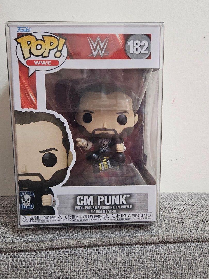 Funko CM Punk pipe bomb (Category: Designer & Blind Box Toys) located in Mandaluyong City. Submitted by reyerayo (Listing ID 1443540345, Image 1). Description: - Funko Pop WWE CM Punk figure - Model #182 - Figure still in original plastic protector prestine condition hard to find pipe bomb version shipping c/o buyer manda area ako.