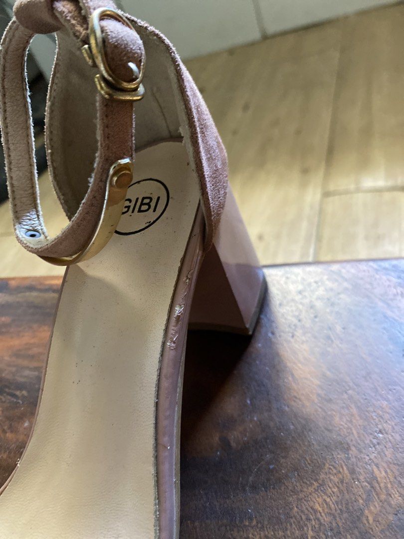 GIBI Pink Suede Ankle Strap Block Heels Size 35 (Category: Heels) located in Vigan. Submitted by miicloset (Listing ID 1443561635, Image 3). Description: - Brand: GIBI - Style: Pink Suede Block Heels - Size: 35 - Features: Ankle strap with buckle closure - Condition: Minor scuffs on heel edges, soles show wear - Note: Still a cute pair for dressing up..