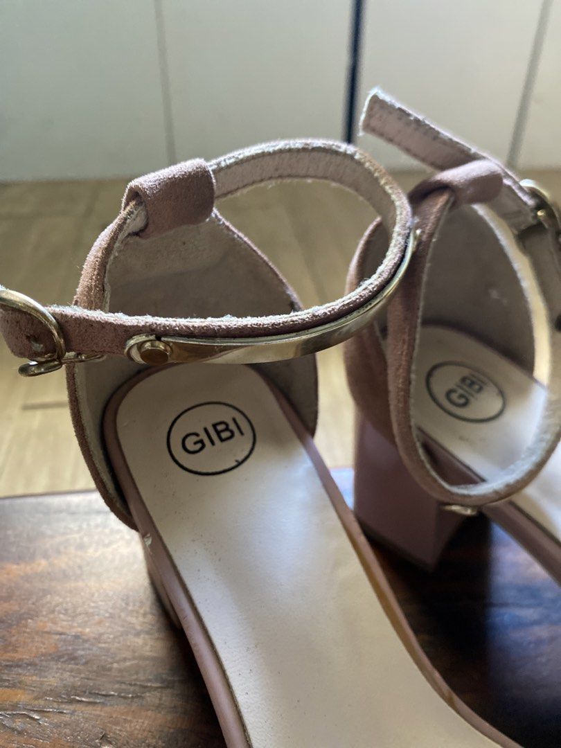 GIBI Pink Suede Ankle Strap Block Heels Size 35 (Category: Heels) located in Vigan. Submitted by miicloset (Listing ID 1443561635, Image 2). Description: - Brand: GIBI - Style: Pink Suede Block Heels - Size: 35 - Features: Ankle strap with buckle closure - Condition: Minor scuffs on heel edges, soles show wear - Note: Still a cute pair for dressing up..