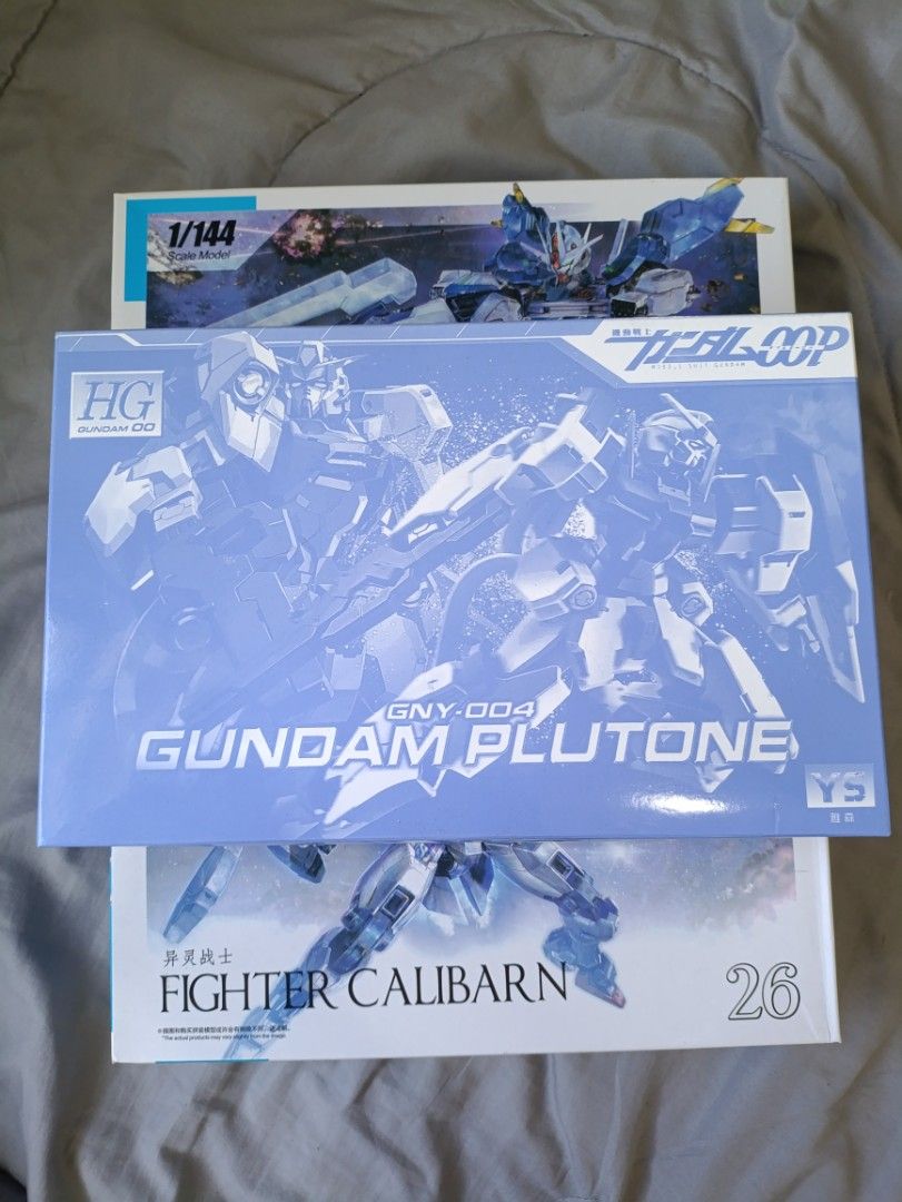 HG Gundam Aerial Rebuild, Calibarn, Plutone Set KO Model Kits (Category: Gundam Model Kits) located in Singapore. Submitted by nv.plamo (Listing ID 1443508156, Image 3). Description: - Selling 3 High Grade Gundam Model Kits - Scale: 1/144 - Kits included: - Fighter Aerial Rebuild (built) - Fighter Calibarn (HG 26) (Box opened, unbuilt, contents complete) - Gundam Plutone (GNY-004) (Sealed) - Ideal for Gundam collectors and model builders.