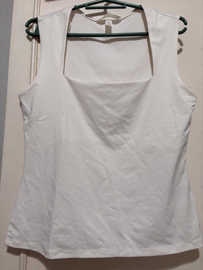 H&M Sleeveless Square Neck Top - White & Grey (Category: Sleeveless) located in Antipolo. Submitted by theeditedcloset (Listing ID 1443562312, Image 3). Description: - H&M sleeveless tops with a chic square neckline - Available in classic white and muted grey blue - 350 each or 600 for both.