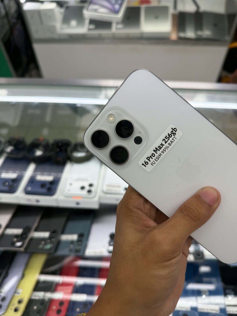 iPhone 16 Pro Max 256GB E-SIM 95% Battery Health (Category: iPhone 16 Series) located in San Juan City. Submitted by Khalidmgdla08 (Listing ID 1443644928, Image 2). Description: FOR SALE | TRADE/SWAP Price: 46,500 On hand: iPhone 16 Pro Max✔️ 256GB ✔️ E-SIM ✔️ 95% Batt health ✔️ 100% Original ✔️ 99% Makinis ✔️ 99% Smooth ✔️ NOT REFURB ✔️ NO HIDDEN ISSUES ✔️ NEVER BEEN REPAIRED ✔️ TEST TO SAWA✔️ FREE 3-UTOOLS ✔️ ANY MODEL OF IPHONE AND SAMSUNG ARE