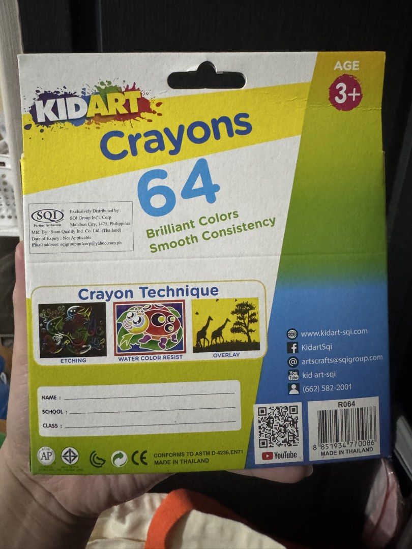 KidArt 64 Brilliant Colors Crayons (Category: Craft Supplies & Tools) located in Mandaluyong City. Submitted by kendykeyn (Listing ID 1443625610, Image 3). Description: - Set of 64 KidArt crayons - Brilliant and vibrant colors - Smooth coloring consistency - Safe for kids aged 3 and up - Non-toxic formula - Made in Thailand - Ideal for art projects and coloring fun 4sets available.