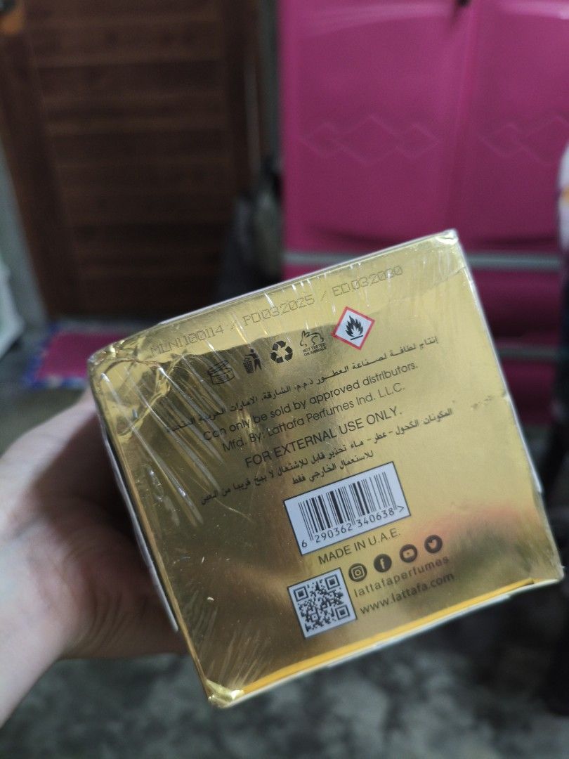Lattafa Eclaire Eau de Parfum for Women (Category: Fragrance & Deodorants) located in Quezon City. Submitted by cathian (Listing ID 1443608823, Image 3). Description: New arrival. - Brand: Lattafa - Fragrance Name: Eclaire - Bottle Color: Beige with gold accents - Cap Design: Unique crown-like - Condition: Full bottle - Scent Profile: Great for everyday wear.