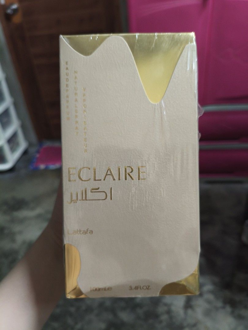 Lattafa Eclaire Eau de Parfum for Women (Category: Fragrance & Deodorants) located in Quezon City. Submitted by cathian (Listing ID 1443608823, Image 2). Description: New arrival. - Brand: Lattafa - Fragrance Name: Eclaire - Bottle Color: Beige with gold accents - Cap Design: Unique crown-like - Condition: Full bottle - Scent Profile: Great for everyday wear.