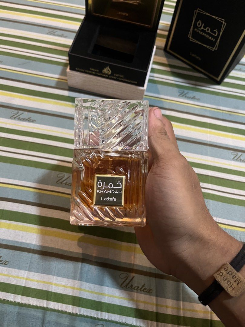 Lattafa Khamrah Eau De Parfum 100ml (Category: Fragrance & Deodorants) located in Muntinlupa City. Submitted by anthonyalvarez (Listing ID 1443639685, Image 2). Description: - Lattafa Khamrah Eau de Parfum - 100ml Bottle - Natural Spray, Vaporisateur - Made in UAE - Comes with Original Box - Highly Recommended Scent.