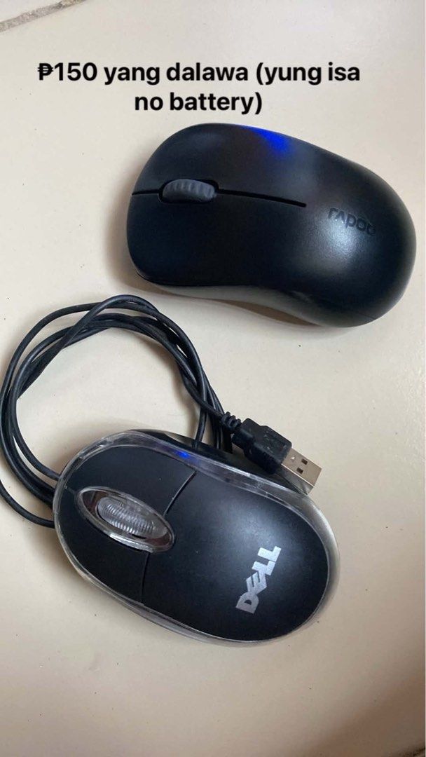 Logitech Wireless Mouse, Rapoo Wired Mouse, Dell Wired Mouse (Category: Mouse & Mousepads) located in Manila. Submitted by weyyn (Listing ID 1443652629, Image 2). Description: - Logitech Wireless Mouse - Rapoo Wired Mouse ( without battery) - Dell Wired Mouse - all are perfectly working - Ideal for everyday computer use.