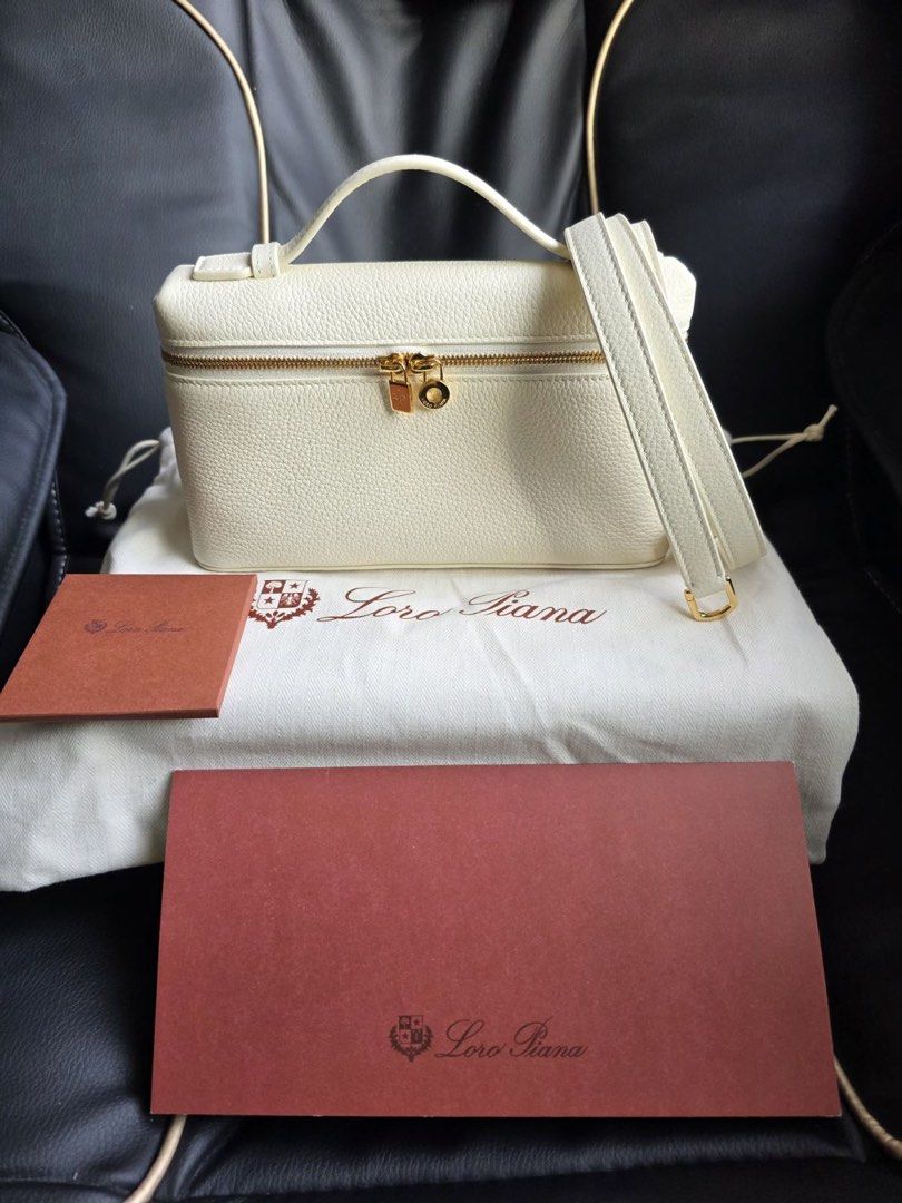 Loro Piana Extra Pocket L19 (Category: Luxury Bags & Wallets) located in Cebu City. Submitted by simplyjoyce (Listing ID 1443513473, Image 2). Description: Brandnew and Onhand! Extra Pocket L19 Complete with receipt. Cebu City onhand Grained Calfskin leather in whisper white/sun gold color. Cash / Lay-away. #sjccebuloropiana #loropianaphilippines #loropianacebu.