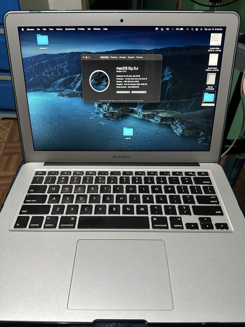 MacBook Air 13-inch 256GB (Mid 2013) (Category: Laptops & Notebooks) located in Antipolo. Submitted by j011111 (Listing ID 1443638241, Image 1). Description: 6k negotiable No issue. Gagamitin nalang all goods pa lahat. Makinis pa With Box, case and charger loc. Antipolo meetups.