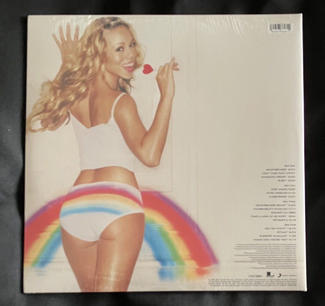 MARIAH CAREY Rainbow 2x Vinyl LP (Category: Vinyls) located in Paranaque City. Submitted by d33t00 (Listing ID 1443653215, Image 2). Description: MARIAH CAREY Rainbow 2x Vinyl LP Tracklist: A1 Heartbreaker A2 Can’t Take That Away (Mariah’s Theme) A3 Bliss B1 How Much B2 After Tonight B3 X-Girlfriend C1 Heartbreaker (Remix) C2 Vulnerability (Interlude) C3 Against All Odds (Take A Look At Me Now) C4 Crybaby D1 Did I Do That? D2 Petals D3 Rainbow (I