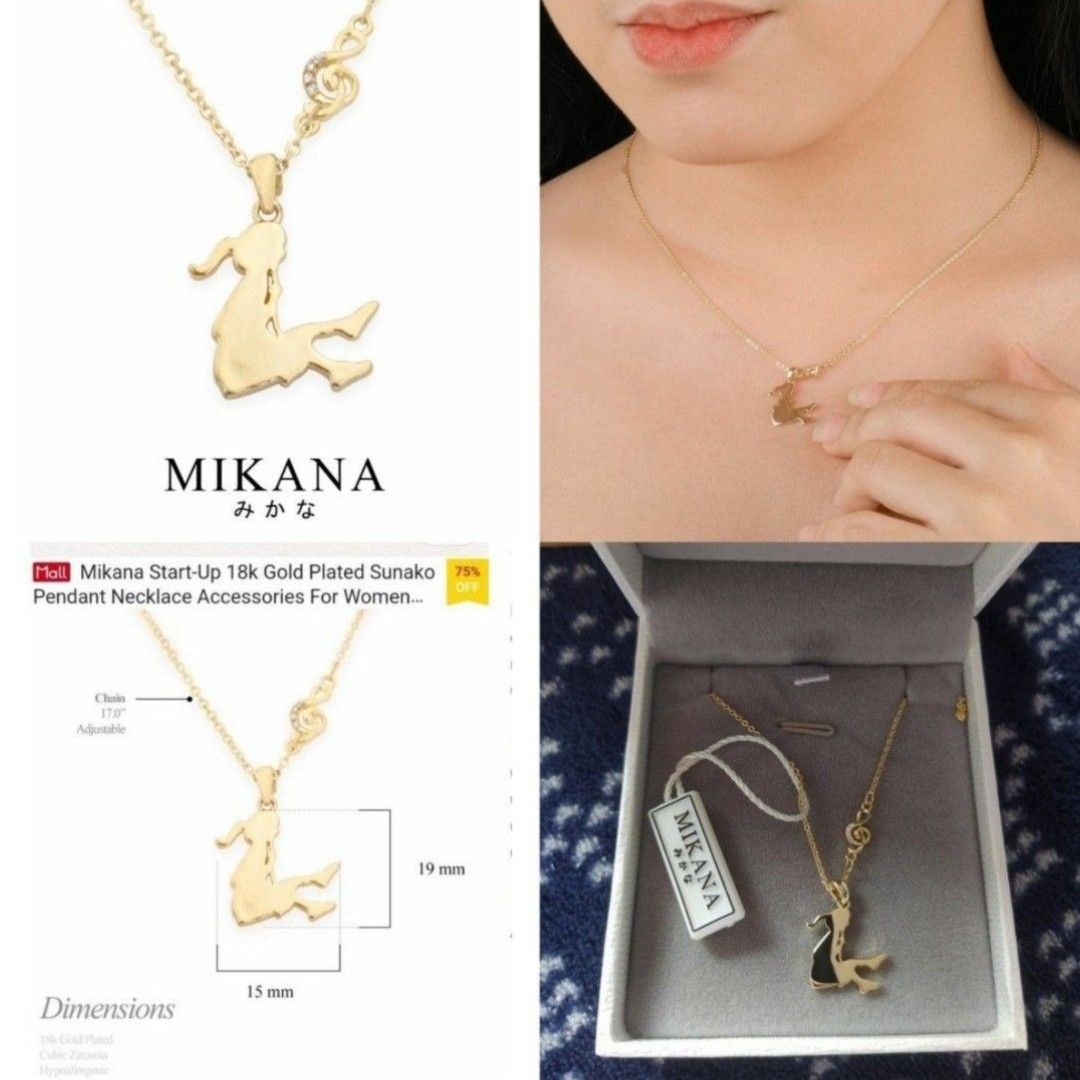 Mikana Necklace with Pendant (Category: Necklaces) located in Quezon City. Submitted by rosepam (Listing ID 1443516056, Image 2). Description: Mikana Necklace with Pendant 18k gold plated, Cubic zircon crystals Hypoallergenic With jewelry box and jewelry pouch Design: 100/each .. FIX PRICE SUNAKO Start Up inspired (2 pcs avail) Kpop Idol GOT7 Hikoki Airplane Uraraka my hero academia (1 PC avail) Artemis (5 pcs avail) Thinking Out Loud (3 pcs avai
