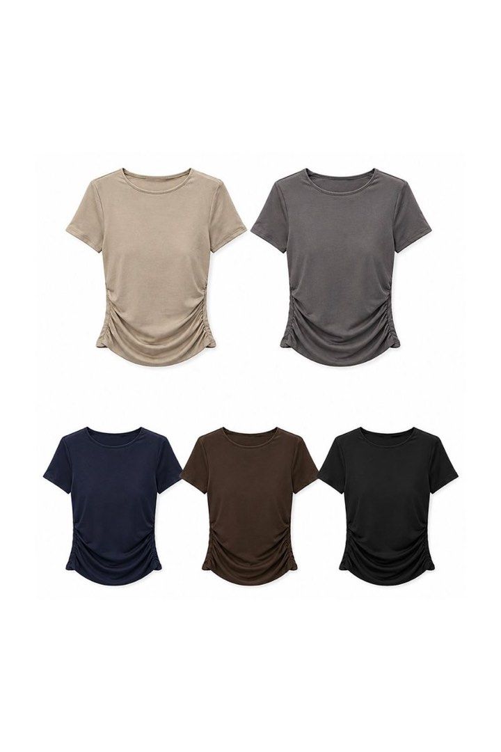 MIKAYLA (BARE/TENCEL) Yara Ruched Baby Tee SIZE M (Category: Blouses) located in Singapore. Submitted by helpmeclearuwu (Listing ID 1443655083, Image 2). Description: BNWT BNIP SIZE M available in: - Ice Lilac - Dark Etoupe - Charcoal Grey $46 MAILED w tracking provided pm if keen!.