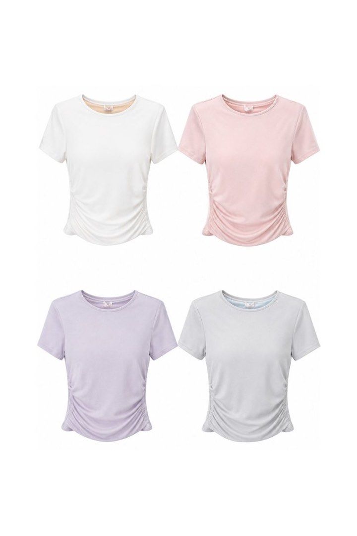 MIKAYLA (BARE/TENCEL) Yara Ruched Baby Tee SIZE M (Category: Blouses) located in Singapore. Submitted by helpmeclearuwu (Listing ID 1443655083, Image 1). Description: BNWT BNIP SIZE M available in: - Ice Lilac - Dark Etoupe - Charcoal Grey $46 MAILED w tracking provided pm if keen!.