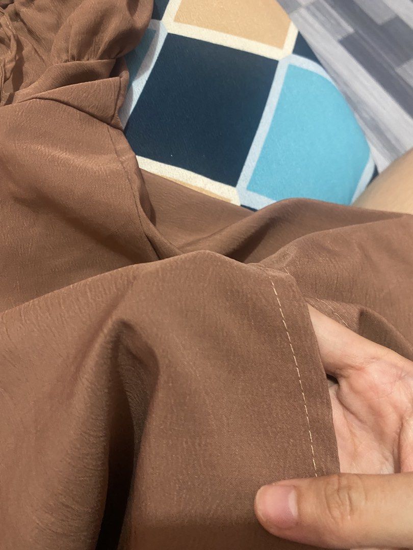 Mini Dress with Slit in brown (Category: Dresses) located in Manila. Submitted by hakkorii (Listing ID 1443670858, Image 3). Description: not polyester linen-cotton type of fabric fit for xs-s.