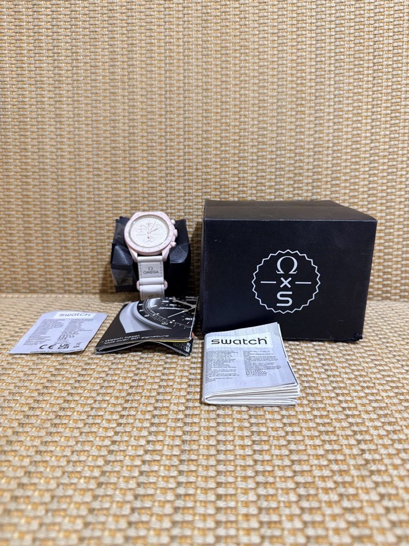 Omega x Swatch MoonSwatch Pink Watch (Category: Luxury Watches) located in Pasig City. Submitted by zenwolf_639d58 (Listing ID 1443557738, Image 1). Description: - Omega x Swatch MoonSwatch (Pink) - Includes original box and papers - Iconic collaboration piece - Ideal for collectors and everyday use.