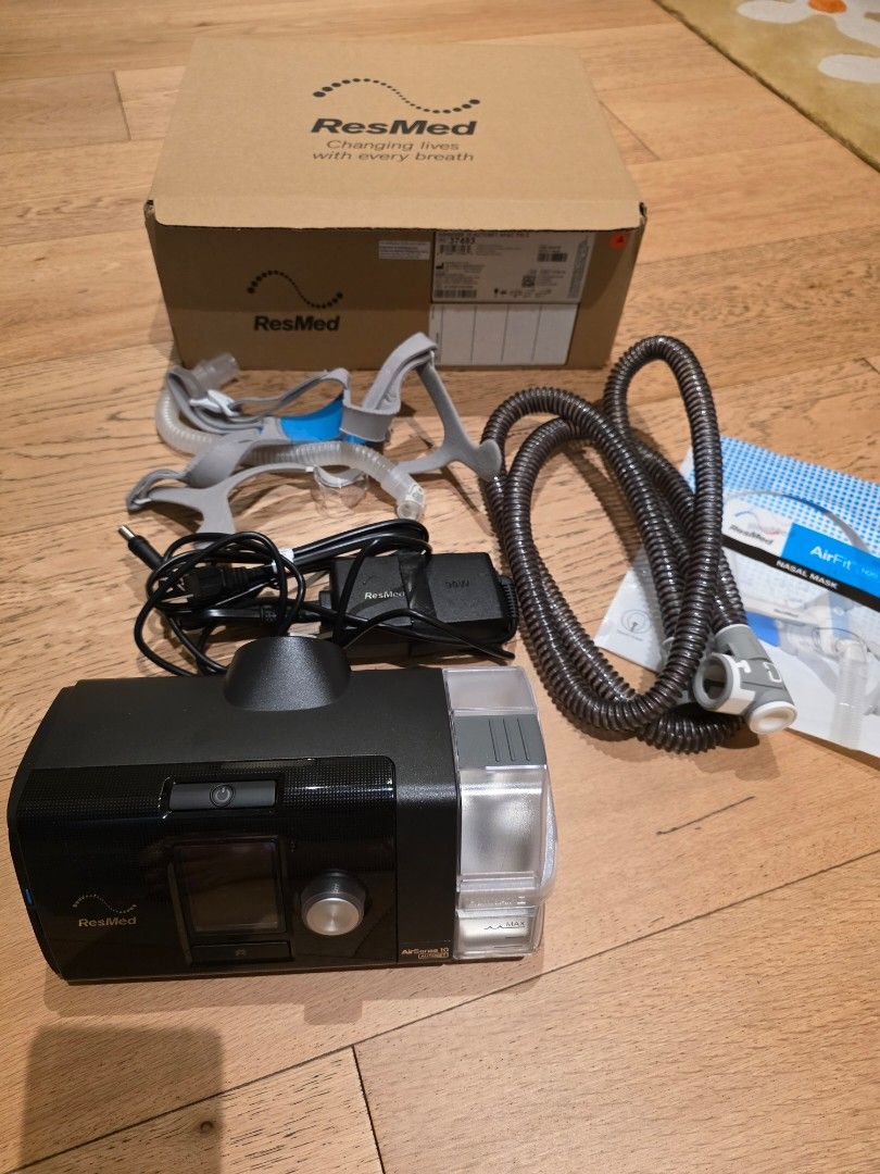 ResMed CPAP Machine with Mask and Hose (Category: Medical Supplies & Tools) located in Makati City. Submitted by happyeliz (Listing ID 1443671554, Image 3). Description: - Complete ResMed CPAP machine set - Includes mask, tubing, and power adapter - Packed in a convenient travel case - Original box included - Ideal for both home use and travel.