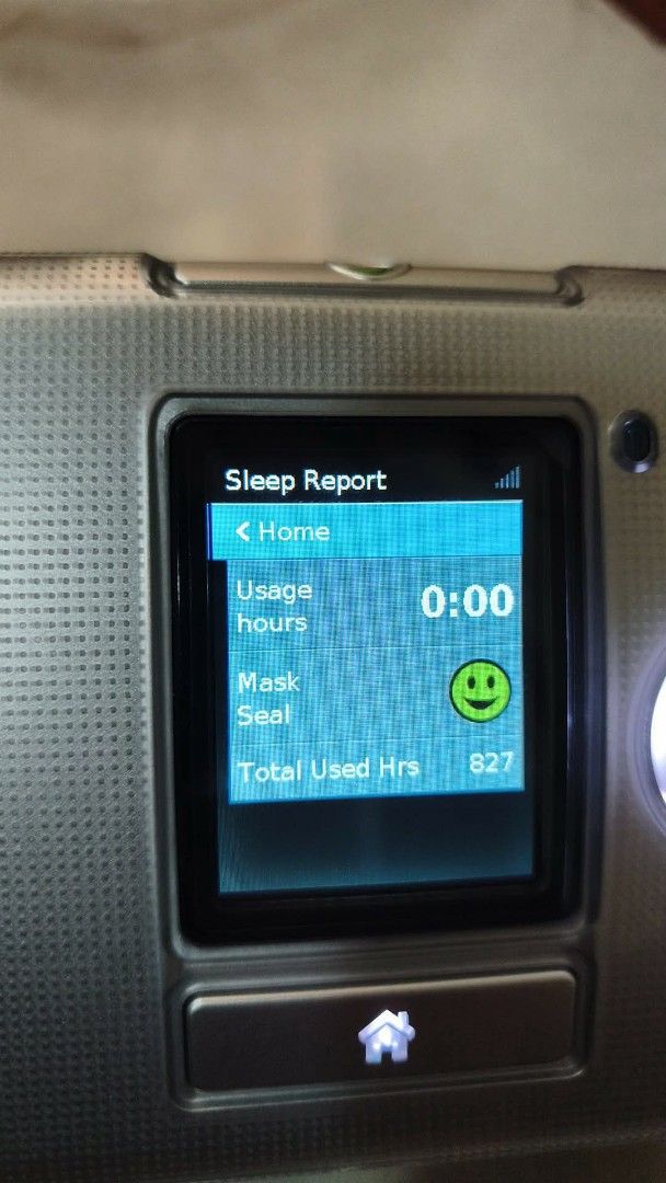 ResMed CPAP Machine with Travel Bag (Category: Medical Supplies & Tools) located in Manila. Submitted by bravestorm.7b3e5f (Listing ID 1443525845, Image 2). Description: - ResMed CPAP machine with travel bag - Includes humidifier chamber - Displays sleep reports and monitoring settings - Very low usage: only 827 hours - Adjustable settings: Ramp time, mask settings, airplane mode - Perfect for effective sleep apnea therapy.