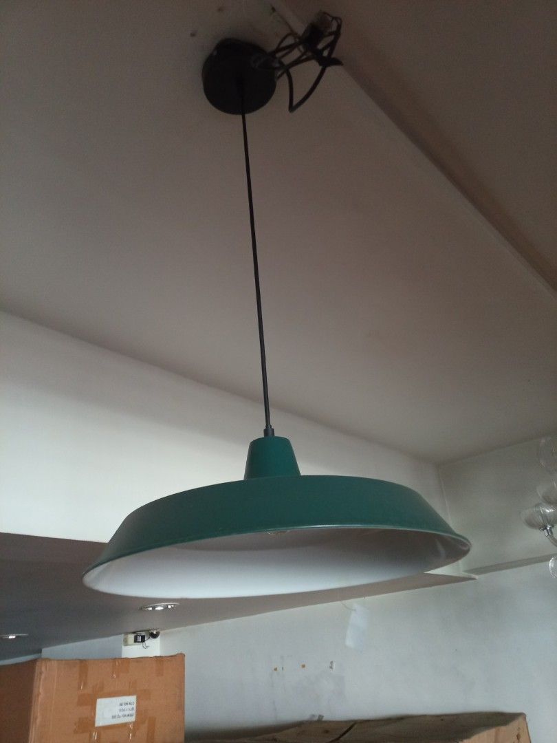 Retro Industrial Pendant Light Fixture (Category: Lighting) located in Pasig City. Submitted by shirls08 (Listing ID 1443517536, Image 1). Description: - Display unit - Classic green metal dome pendant light - White interior for bright, diffused light - Vintage industrial aesthetic - Easy to install - Ideal for kitchens, dining rooms, and living areas.