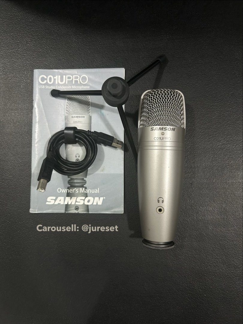 Samson C01U Pro USB Studio Condenser Microphone (Category: Microphones) located in Taguig. Submitted by jureset (Listing ID 1443386624, Image 1). Description: - No known functional issues - Needs a replacement mic stand mount (the part that attaches the mic to a stand), or you may use a shock mount instead - Mic has minor dents - USB cable ends have rust - Original mic stand mount (broken) and original box have both been discarded - Please purcha