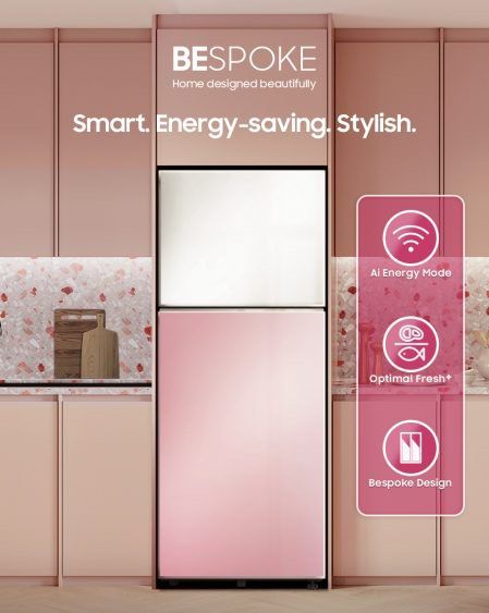 Samsung BESPOKE Refrigerator - Smart, Energy-Saving (Category: Refrigerators and Freezers) located in Manila. Submitted by sinigangna77748 (Listing ID 1443571233, Image 3). Description: Preloved Samsung Bespoke Refrigirator PINK!! - Elevate your kitchen with a beautiful pink Samsung BESPOKE refrigerator. - Smart features include AI Energy Mode for energy savings. - Keep food fresher for longer with Optimal Fresh+. - A stylish and energy-efficient