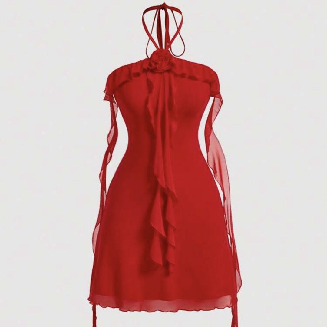 SHEIN Halter Ruffle Summer Red Dress (Category: Dresses) located in Quezon City. Submitted by oddatellier (Listing ID 1443522511, Image 1). Description: .
