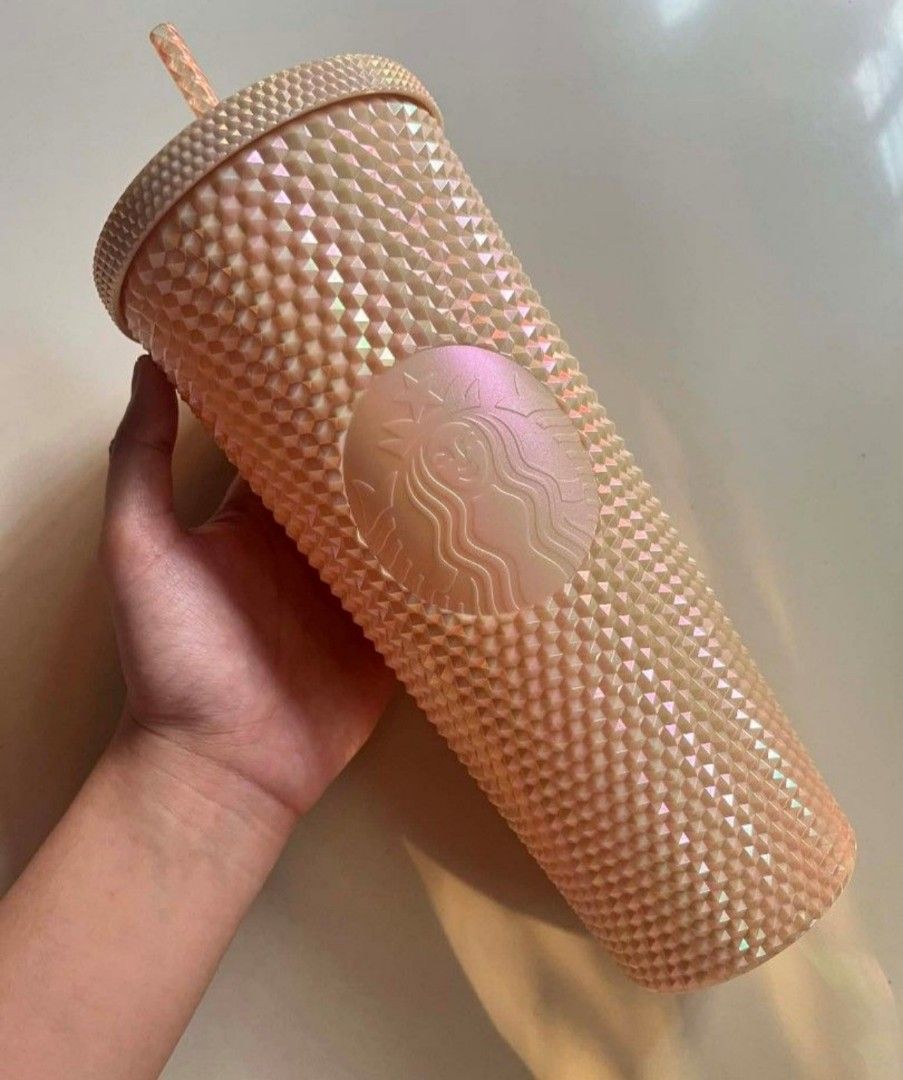 Starbucks peach pink iridescent studded cold cup (Category: Water Bottles & Tumblers) located in Quezon City. Submitted by MA_finds014 (Listing ID 1443586053, Image 1). Description: .