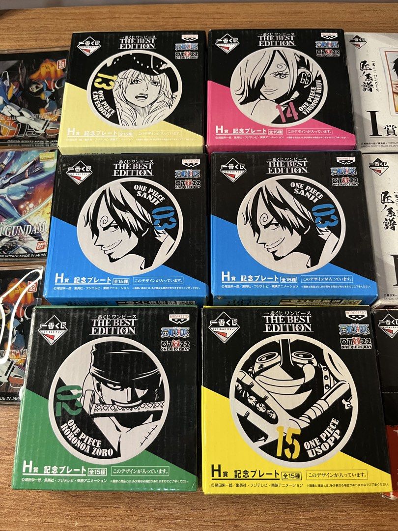 Take All Japan One Piece & Gundam & Dragon Ball Z Collectible Plates (Category: Vintage Collectibles) located in Gapan. Submitted by lunashop14 (Listing ID 1443690584, Image 2). Description: TAKE ALL 14 pcs - Collectible plates featuring popular anime characters. - Includes One Piece characters: Zoro, Sanji, Nami, and Usopp. - Also features Gundam and Dragon Ball Z (Gogeta). - All plates are brand new and sealed in original packaging. - Ideal for