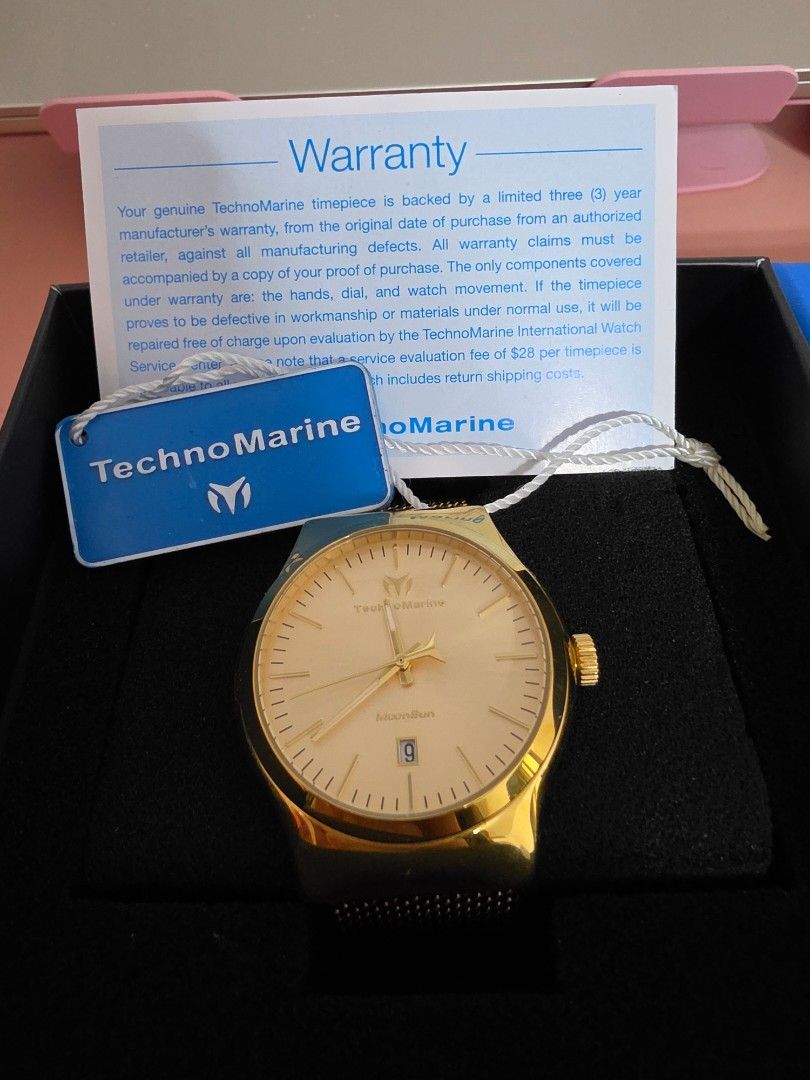 TechnoMarine Gold Watch with Mesh Strap (Category: Women's Watches) located in Muntinlupa City. Submitted by closetfindsbyanne (Listing ID 1443515459, Image 1). Description: - Genuine TechnoMarine Gold Watch - Comes with original box - Features an adjustable mesh strap for a comfortable fit - Classic design with a convenient date display - Versatile for both everyday wear and special events.