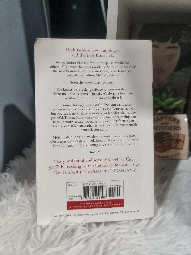 The Devil Wears Prada by Lauren Weisberger (Category: Storybooks) located in Cabuyao City. Submitted by chaptersandwonders143 (Listing ID 1443602203, Image 3). Description: condi: with minimal insect bite and dirt in the upper part of edges. - International bestseller - Now a major film starring Meryl Streep and Anne Hathaway - Story of high fashion, low cunning, and a boss from hell - Sassy, insightful, and compared to Sex and the City.