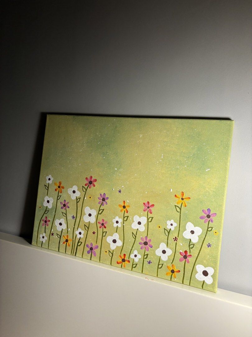 The flowers in fading sky (Category: Art & Prints) located in Manila. Submitted by kylieeesraphs (Listing ID 1443630724, Image 3). Description: - Hand-painted canvas art - Features a field of colorful flowers -12x16 inches - Perfect for adding a cheerful touch to any room - Ready to hang.