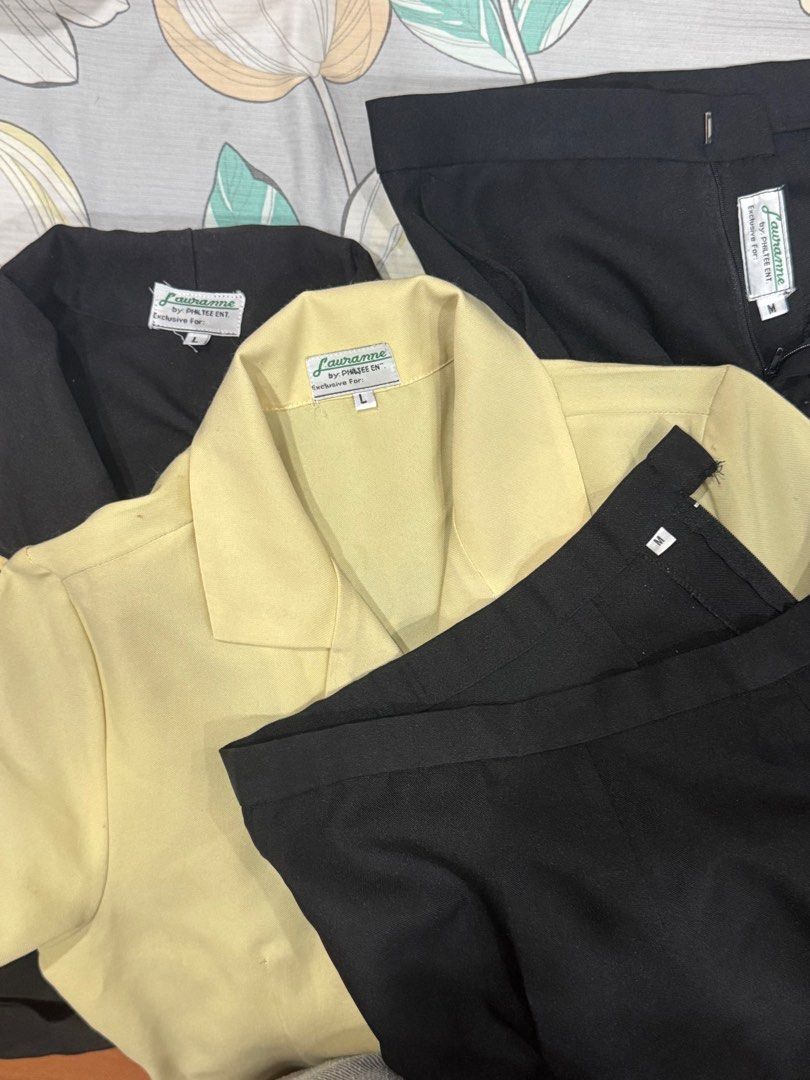 UST Commerce | Type A Uniform for Women (Category: Sets or Coordinates) located in Manila. Submitted by eckac (Listing ID 1443551783, Image 1). Description: Blouse (Large) Blazer (Large) Pants (Medium) Skirt (Medium) .